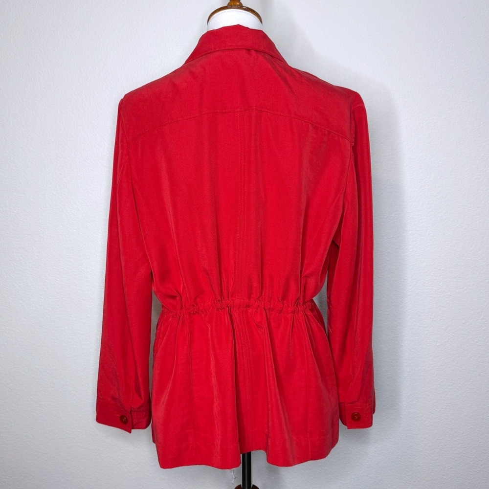CHICOS Lightweight Button Up Jacket Sz 2 LG‎ Red Pockets Drawstring Waist Travel - Picture 7 of 9